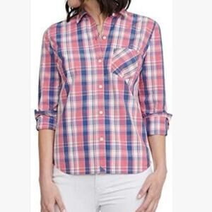 Untuckit Laconia pink blue plaid button down top sz 4